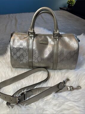 EUC Gucci Metallic Silver GG Imprimé Joy Boston Bag w/ detach strap 🩶 Offers?
